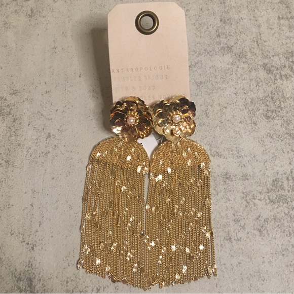 NWT Anthropologie Fringed Floral Drop Earrings - Picture 3 of 12